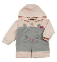 Ružovo-sivá propnací mikina s mačičkou a kapucňou