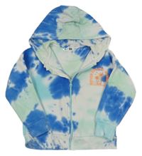 Bielo-modro-mintová batikovaná prepínaci mikina s palmami a kapucňou Pep&Co