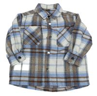 Bílo-modro-hnědá kostkovaná flaušová košilová bunda Next