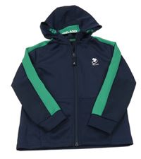 Tmavomodro-zelená propínací thermo mikina s nápisem a kapucí Dunnes