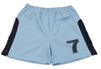 Světlemodro-tmavomodré športové kraťasy s číslom