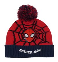 Červeno-tmavomodrá čepice se Spidermanem a bambulí Sinsay
