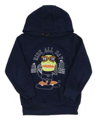 Tmavomodrá fleecová mikina s dinem a kapucňou Kiki&Koko