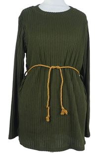 Dámská khaki žebrovaná tunika s provázkem v pase Dorothy Perkins