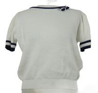 Dámske biele crop pletené tričko s pruhmi