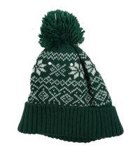 Dámská zeleno-bílá vzorovaná čepice s bambulí 