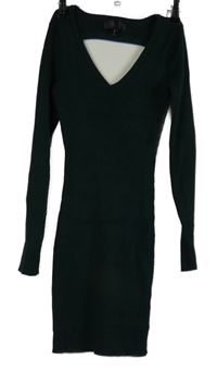 Dámské tmavozelené žebrované pletené šaty 