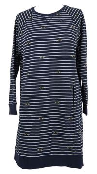 Dámske tmavomodro-biele pruhované teplákové šaty so včelkami Joules