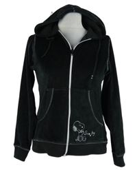 Dámská černá sametová propínací mikina se Snoopym a kapucí 