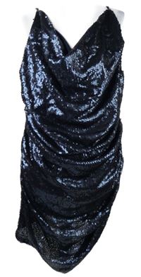 Nové - Dámske tmavomodré flitrové spoločenské šaty s vodou Boohoo