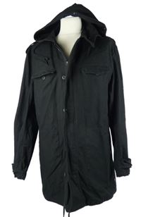 Pánský černý plátěný jarní kabát s kapucí 