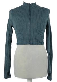 Dámska modrošedá rebrovaná crop prepínaci pletená mikina Shein