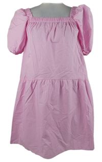 Dámske svetloružové plátenné šaty s balonovými rukávy Primark