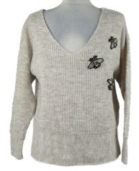 Dámský béžový svetr se včelkami Skyland 