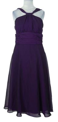Dámske purpurové šifónové spoločenské midi šaty