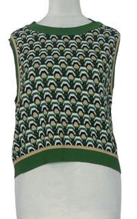 Dámska zeleno-béžová vzorovaná svetrová vesta Stradivarius