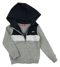 Tmavomodro-bielo-sivá prepínaci mikina s logom a kapucňou zn. Slazenger
