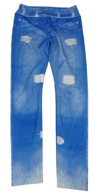 Modro-bílé sportovní legíny riflového vzhledu