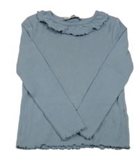 Modré žebrované triko s volánkem C&A