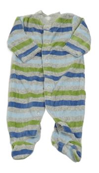 Sivo-modro-zelený pruhovaný zamatový overal