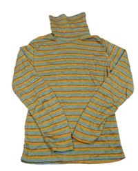 Zeleno-modro-červené pruhované triko s rolákem 