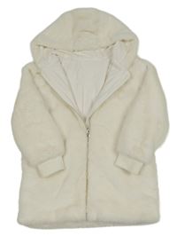 Biely kožušinový podšitý kabát s kapucňou Dunnes
