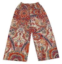 Nové - Červeno-béžovo-modré vzorovnaé ľahké nohavice Shein