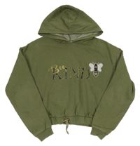 Khaki crop mikina s nápisem, včelou a kapucí River Island