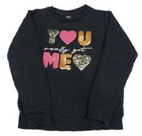 Čierna mikina s flitrami a srdiečkami KIDS