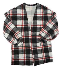 Bielo-čierno-červený kockovaný cardigan Shein