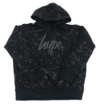 Čierno-tmavosivá vzorovaná mikina s logom a kapucňou zn. Hype