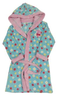 Světlemodrý květovaný chlupatý župan s Pepinou a kapucí 