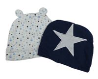 2x čapica s hvězdami - tmavomodrá + biela