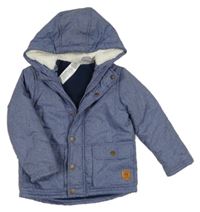 Modrá melírovaná šusťáková zateplená bunda s kapucí