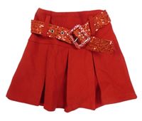 Červená flaušová skladaná sukňa s opaskom