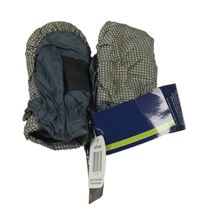 Nové - Hnědo-bílo-světlemodré vzorované šusťákové palcové zimní rukavice Alive