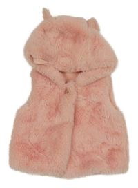 Svetloružová kožušinová podšitá vesta s kapucňou