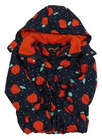 Tmavomodrá šusťáková prošívaná zimní bunda s jablíčky a kapucí Joe Fresh