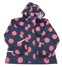 Tmavomodro-ružová bodkovaná á šušťáková vetrovka s kapucňou