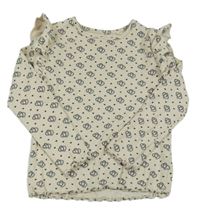 Béžové žebrované triko se srdíčky a volánky Next