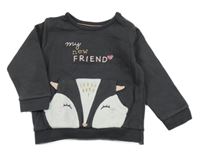 Tmavosivá mikina s nápisom a zvieratkom F&F