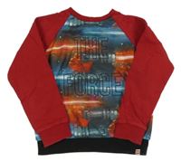 Modro-červeno-sivá mikina s nápismi