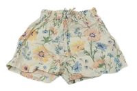 Smetanové paper bag plátěné kraťasy s kytičkami H&M