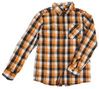 Černo-bílo-oranžová kostkovaná košile H&M