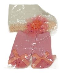 Nové - 2set - růžové ponožky s maškemi + krajková čelenka s květem