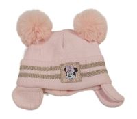 Světlerůžová pletená čepice s Minnie a bambulemi Disney