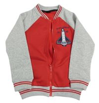 Červeno-šedá propínací mikina s raketou Kiki&Koko