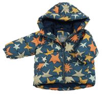 Tmavozelená šusťáková zimní bunda s hvězdičkami a kapucí Next 