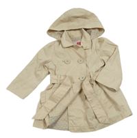 Béžový plátenný jarný kabát s opaskom a kapucňou C&A