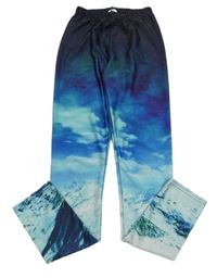 Tmavomodro-modro-biele vzorované športové legíny